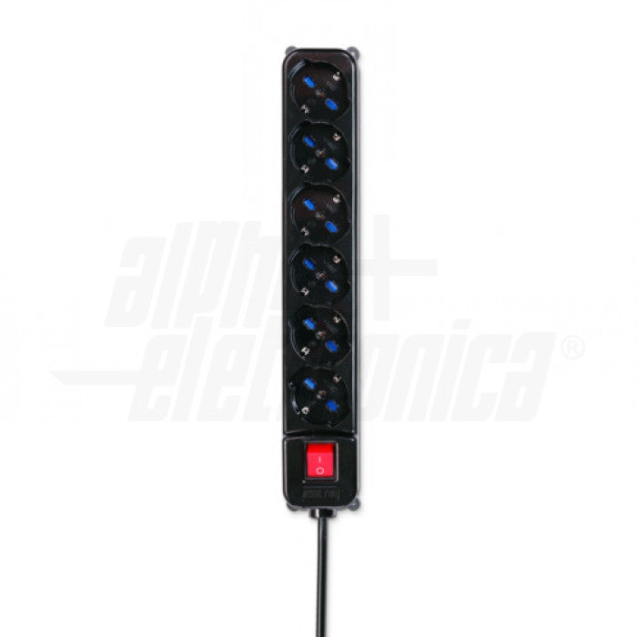 Multipresa con 6 prese Universali Italia P40 - Interruttore - Cavo 1,5m - Spina 16A a 90° - Nera