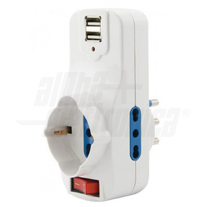 adatt. 2 prese bipasso 10-16a schuko - 1 presa bipasso schuko - 2 prese usb 5v 1a