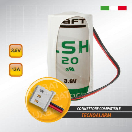 Batteria Litio SAFT 3,6V 13Ah Formato D per Antifurto Tecnoalarm