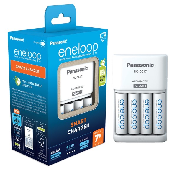 caricabatterie panasonic eneloop bq-cc17 incluse 4 aa 2000mah
