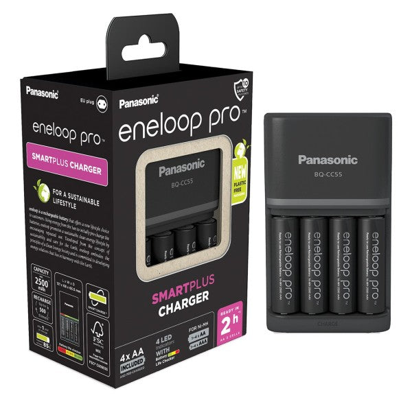 caricabatterie panasonic eneloop bq-cc55e incluse 4 aa 2500mah
