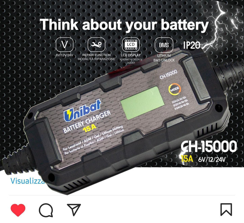 Caricabatterie Unibat CH-15000 - Ricarica Professionale 12V 15A