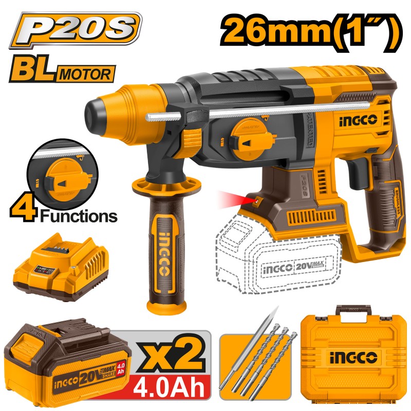 MARTELLO DEMOLITORE 20V BRUSHLESS CON 2 BATTERIE + CBT 3 PUNTE + SCALPELLO