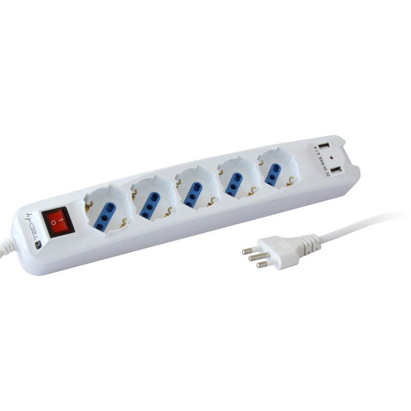 MULTIPRESA 5P IT/SCHUKO 2x2,1A USB