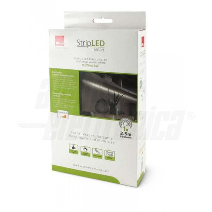 kit nastro led bianco caldo 9,6w/m 24vdc 1 x 2,5m con alimentatore e controller - plug and play