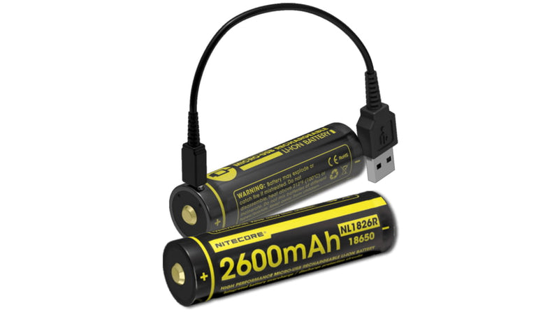 pila formato 18650 3,6volt 2600mah con presa di ricarica micro-usb