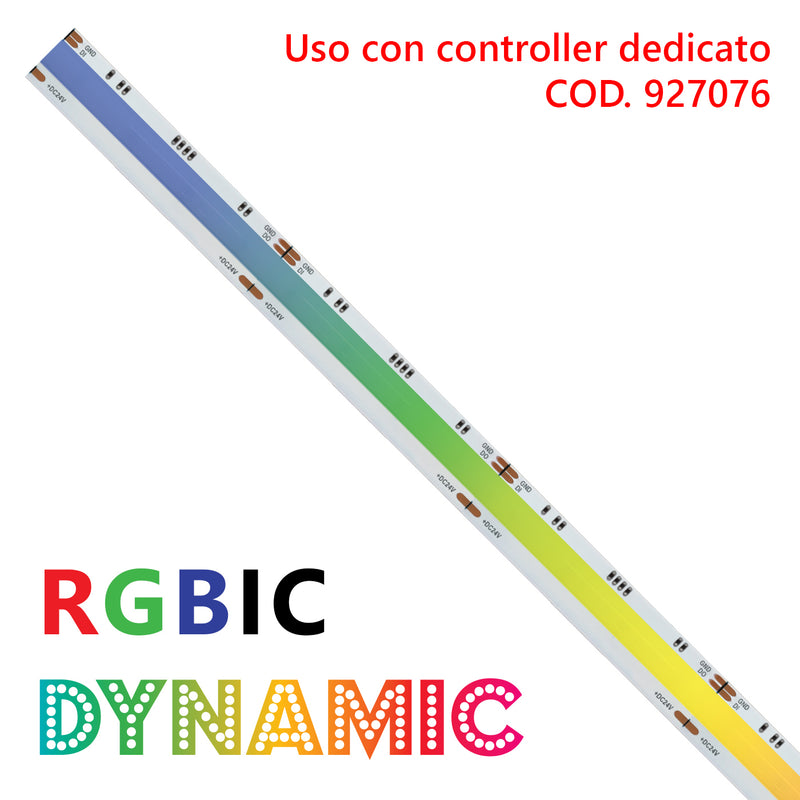 striscia led cob ip20 5m dynamic rgbic 24v 14w/m