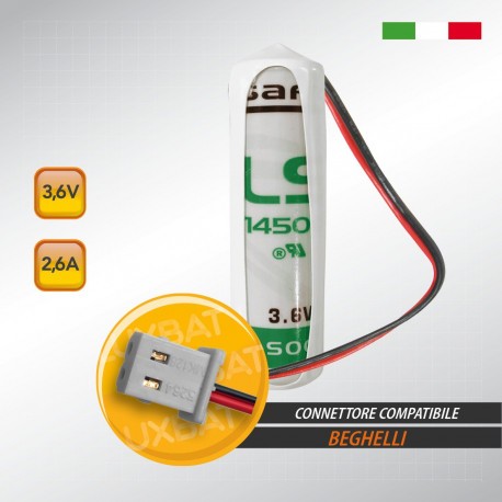 batteria per antifurto litio 3,6v 2,2ah aa beghelli 8131